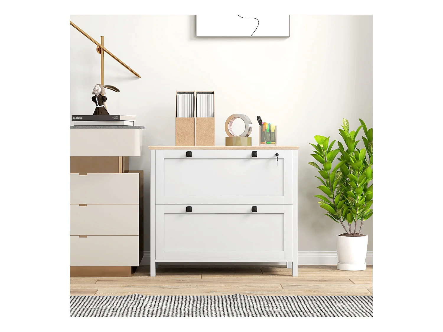 Mobile portadocumenti con 2 cassetti serratura e chiavi bianco