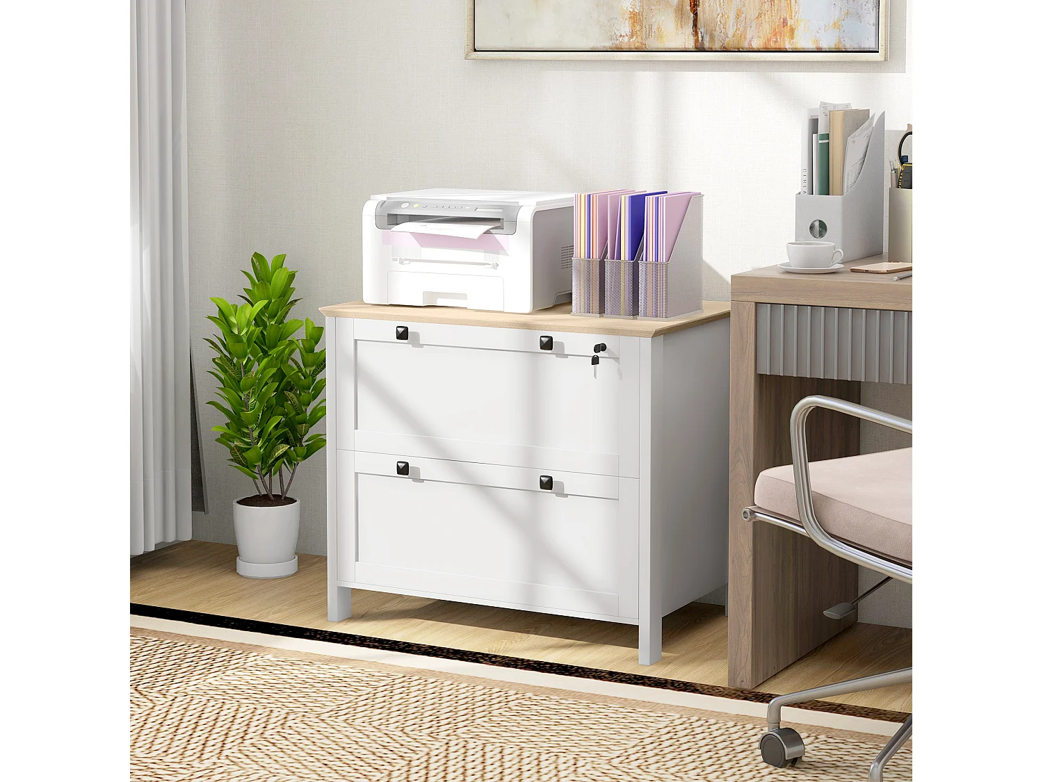 Mobile portadocumenti con 2 cassetti serratura e chiavi bianco
