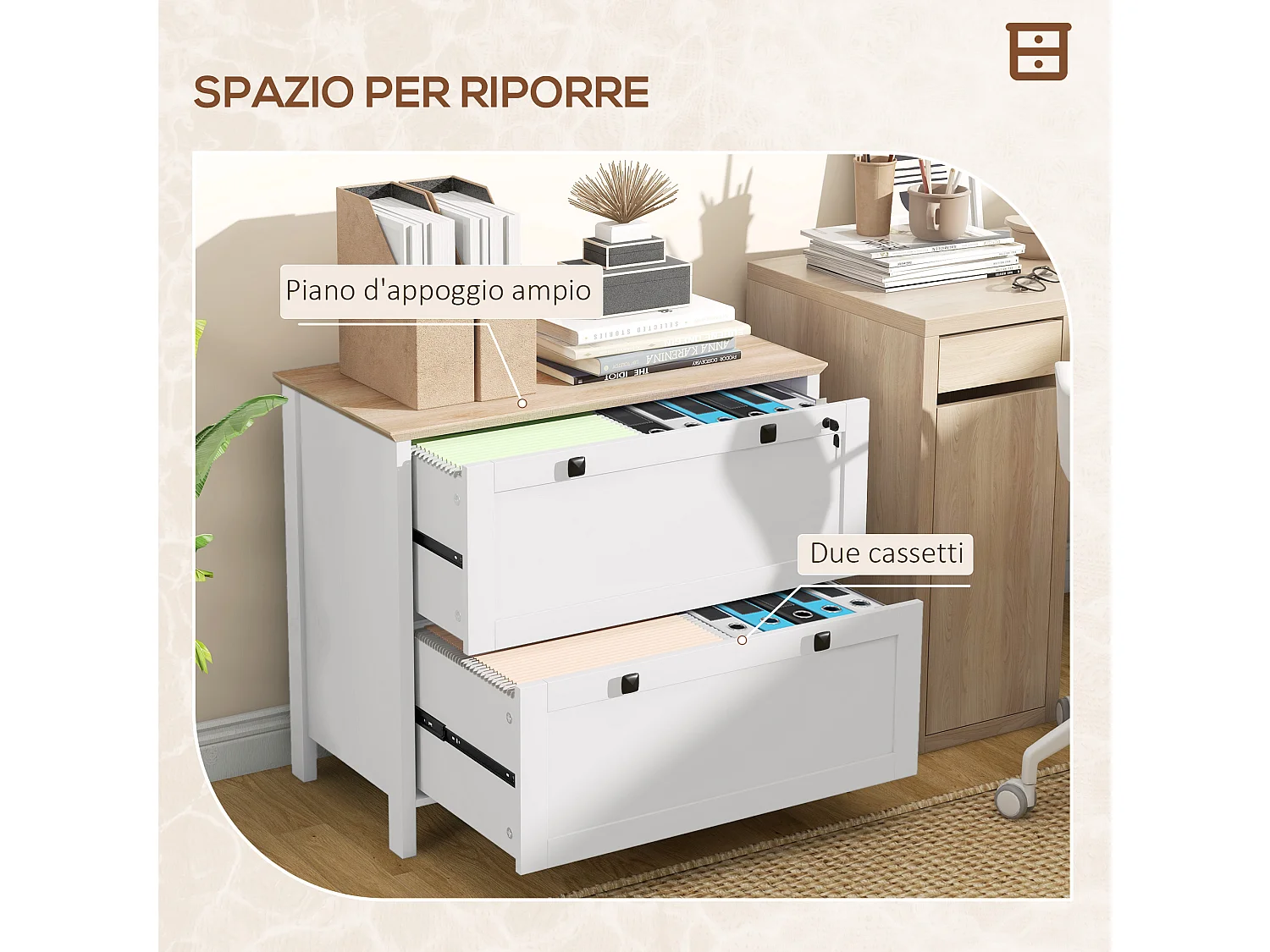 Mobile portadocumenti con 2 cassetti serratura e chiavi bianco