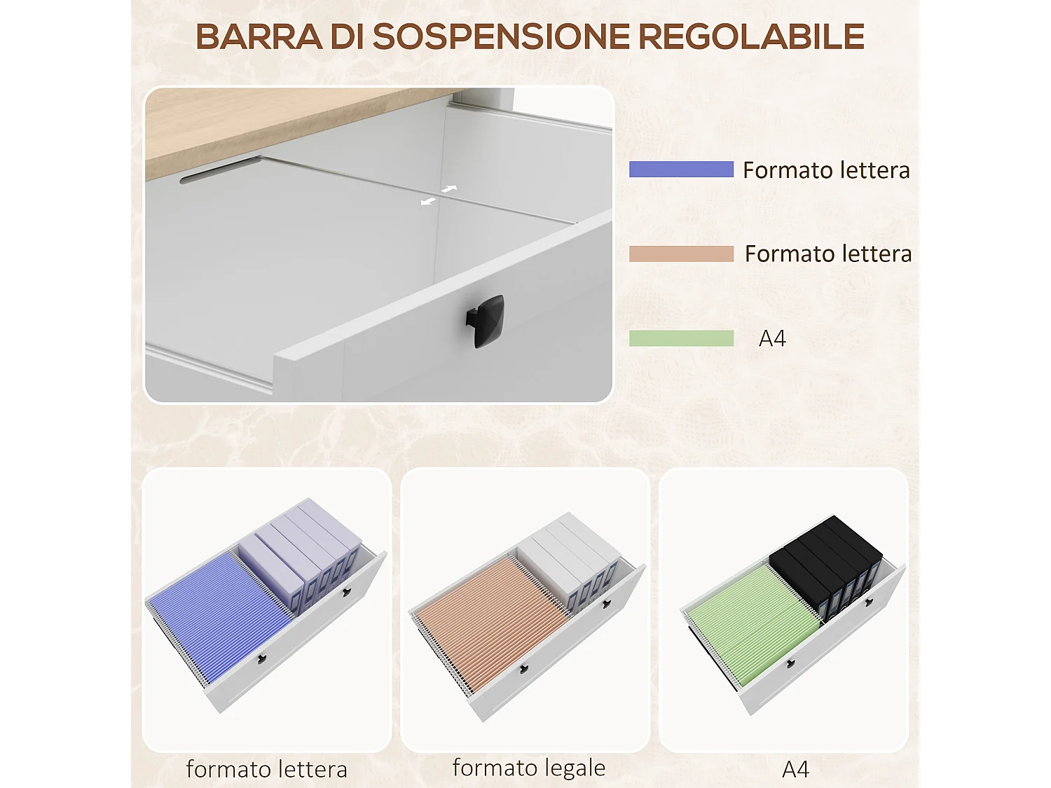 Mobile portadocumenti con 2 cassetti serratura e chiavi bianco