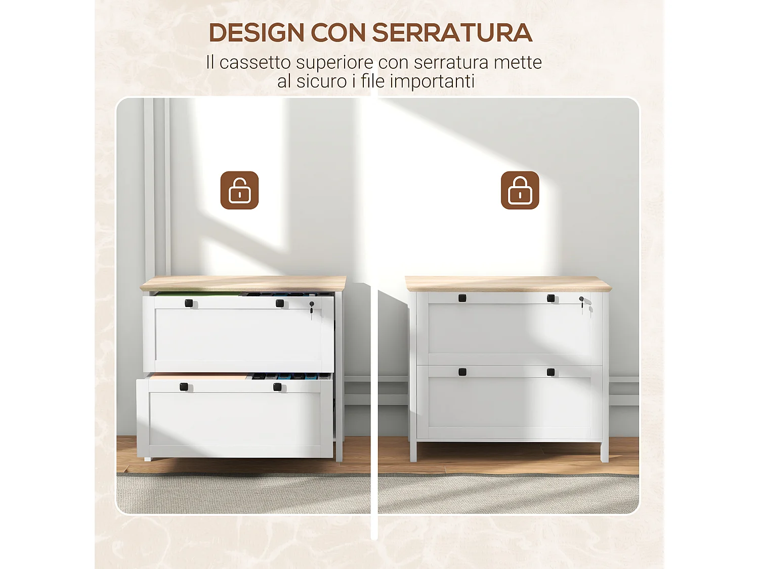 Mobile portadocumenti con 2 cassetti serratura e chiavi bianco