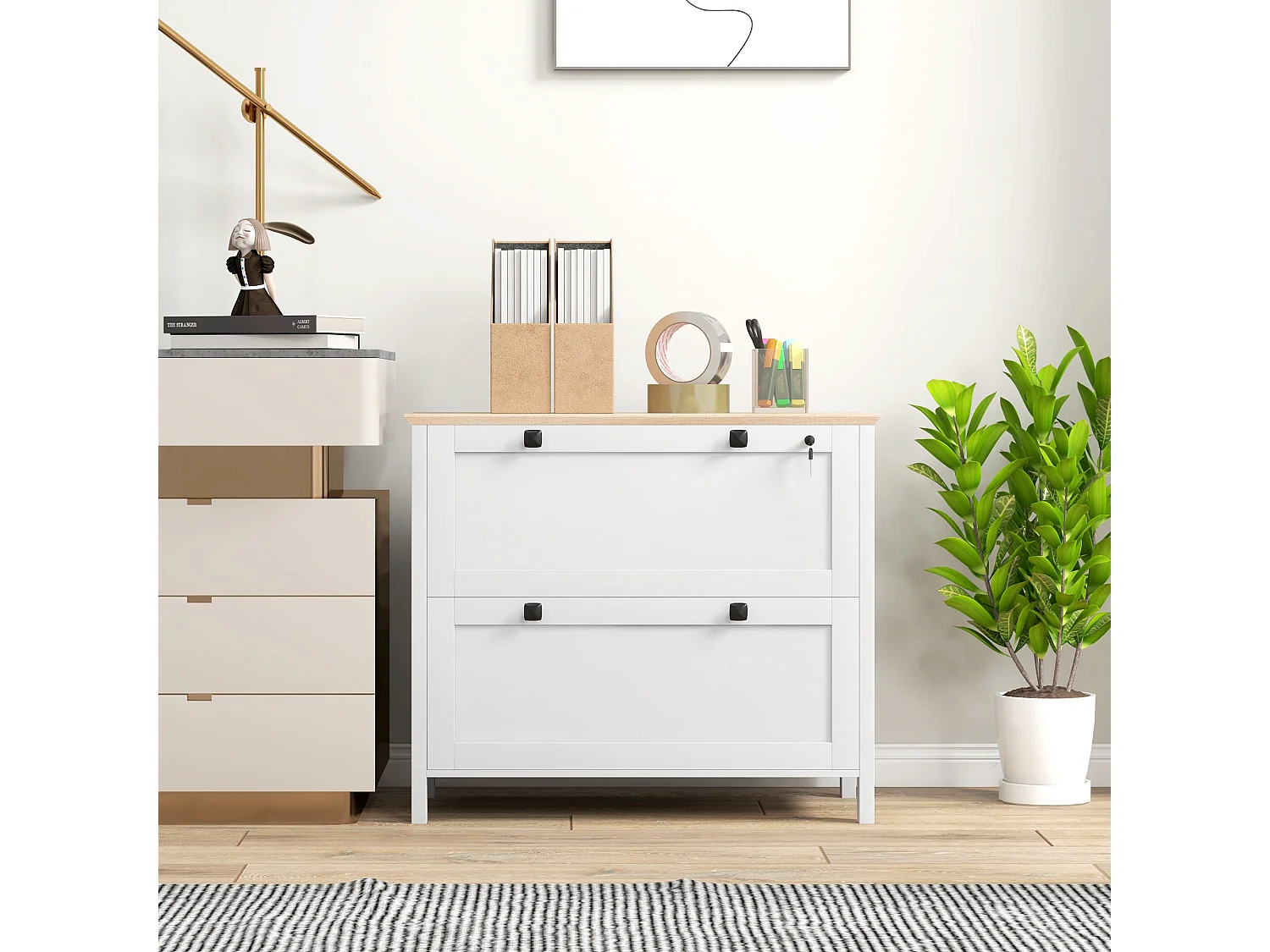 Mobile portadocumenti con 2 cassetti serratura e chiavi bianco