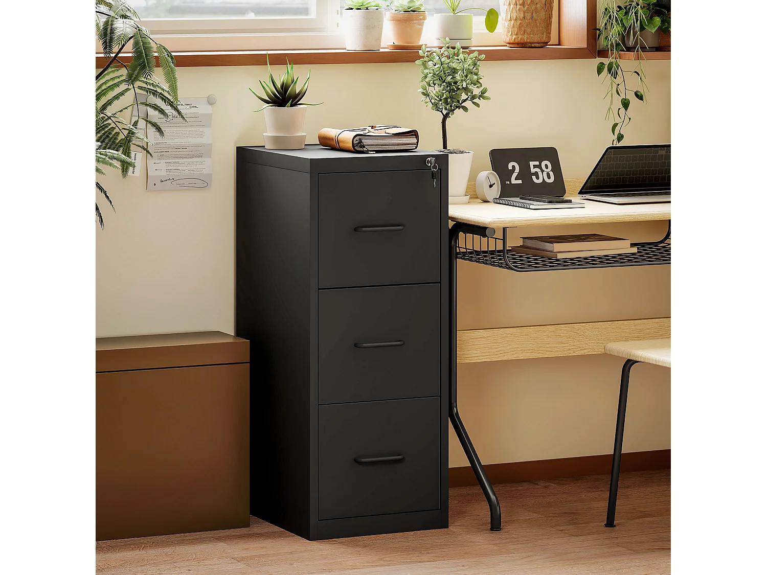 Schedario portadocumenti minimal a 3 cassetti in acciaio nero