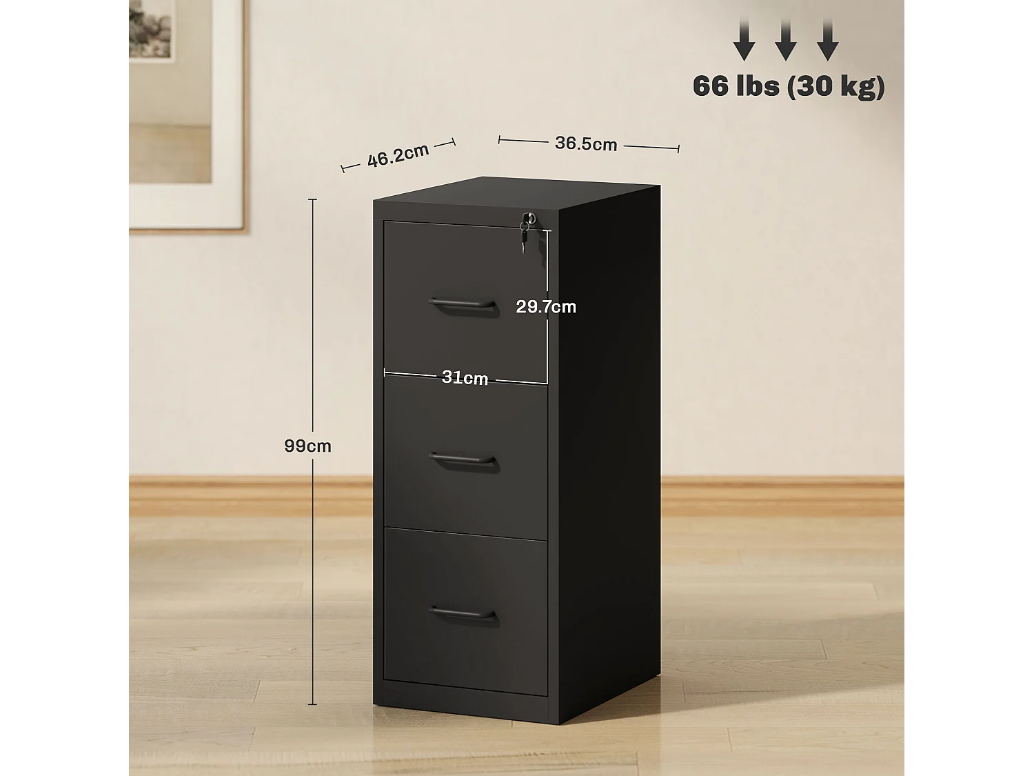 Schedario portadocumenti minimal a 3 cassetti in acciaio nero