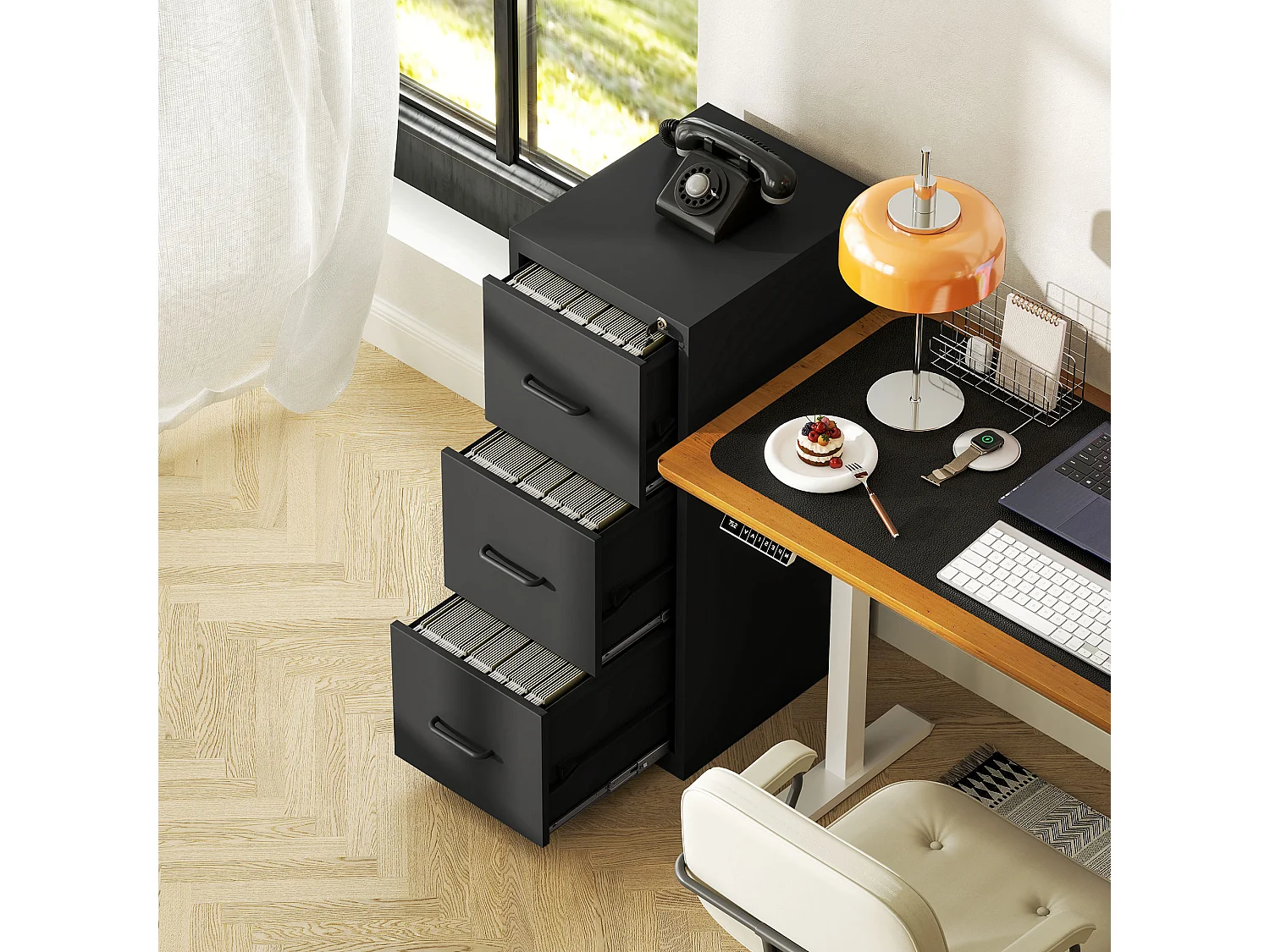 Schedario portadocumenti minimal a 3 cassetti in acciaio nero