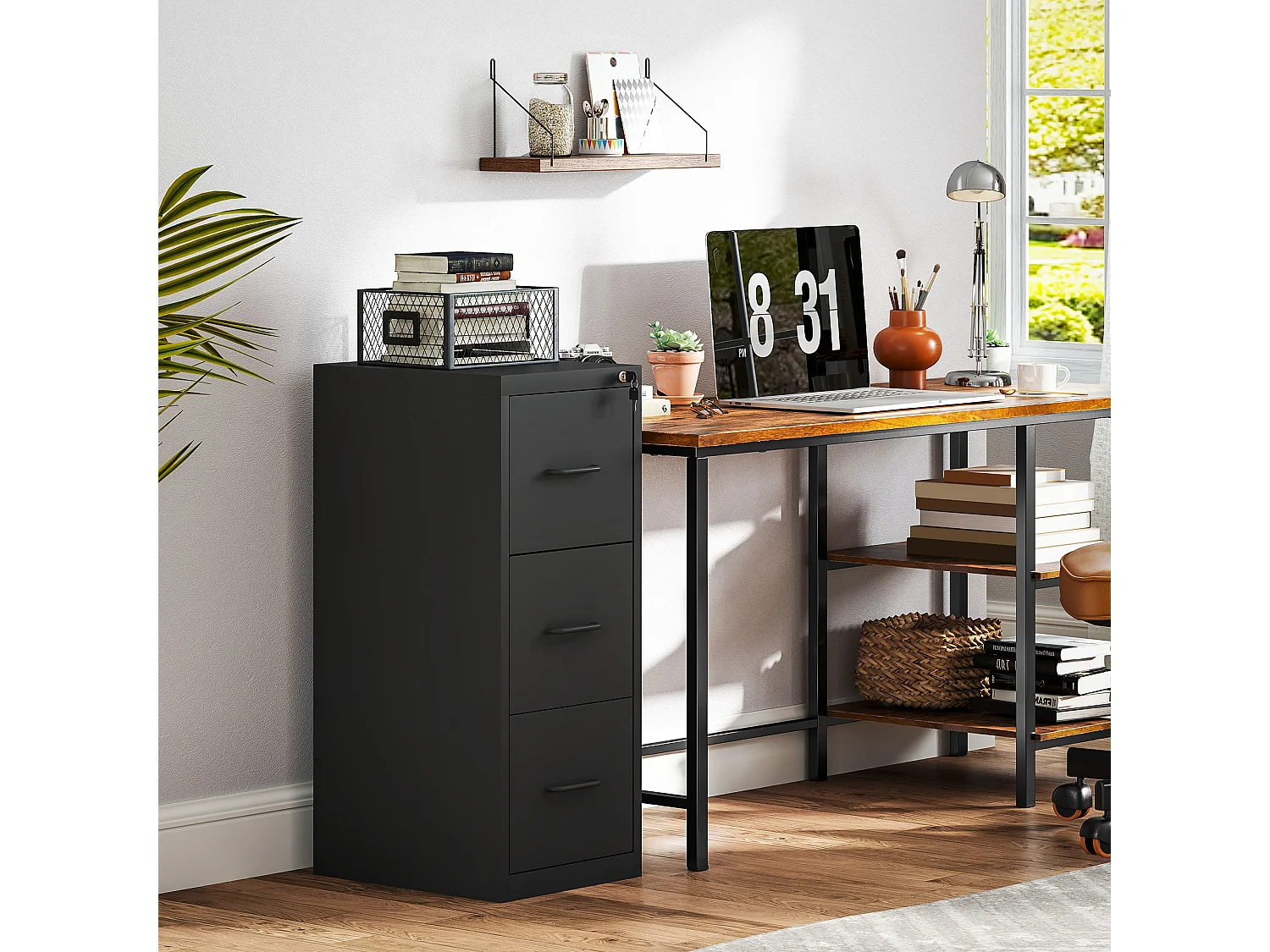Schedario portadocumenti minimal a 3 cassetti in acciaio nero