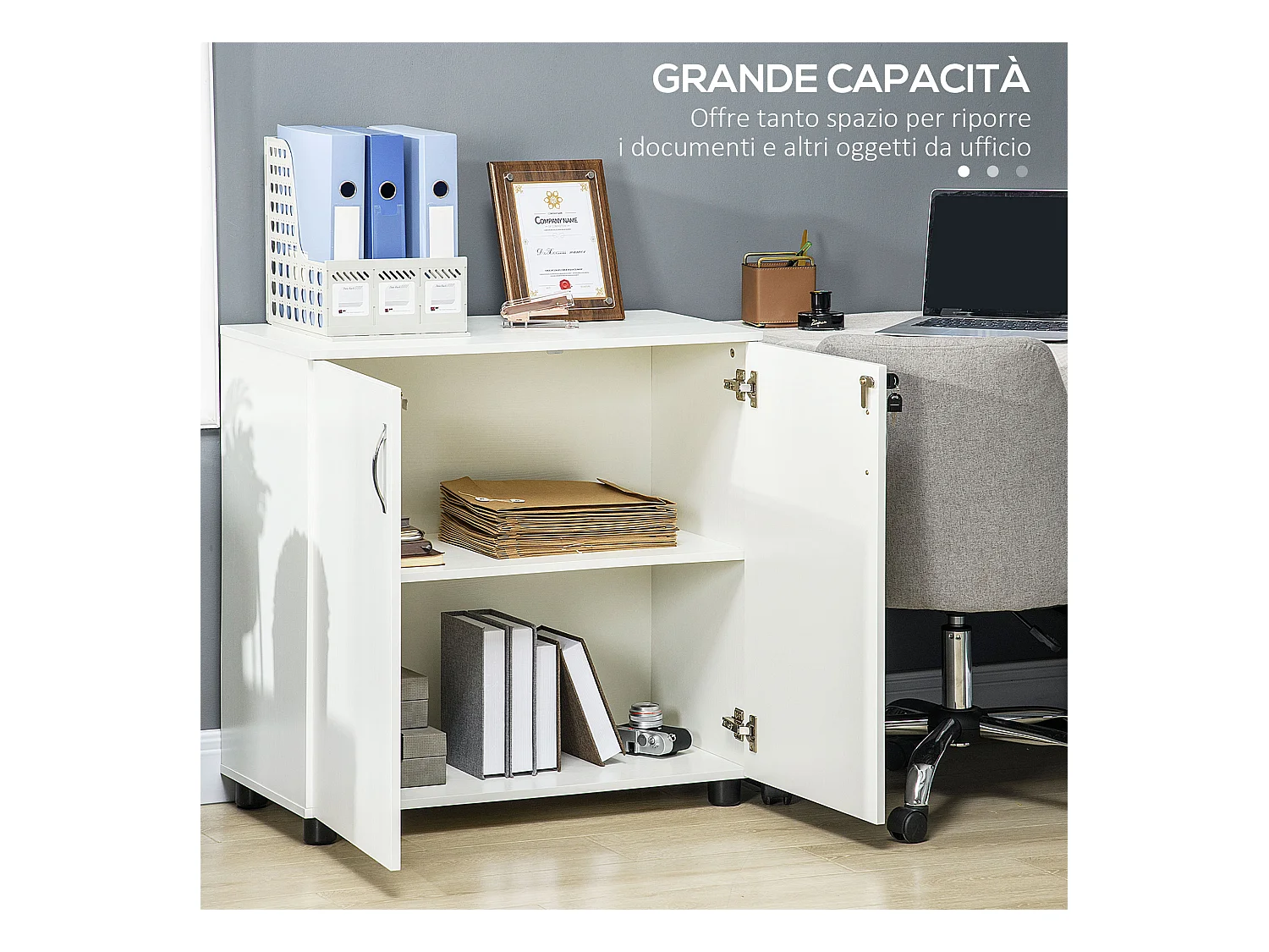 Vinsetto Mobile Ufficio Multiuso con Serratura 2 Ante e Mensola Legno