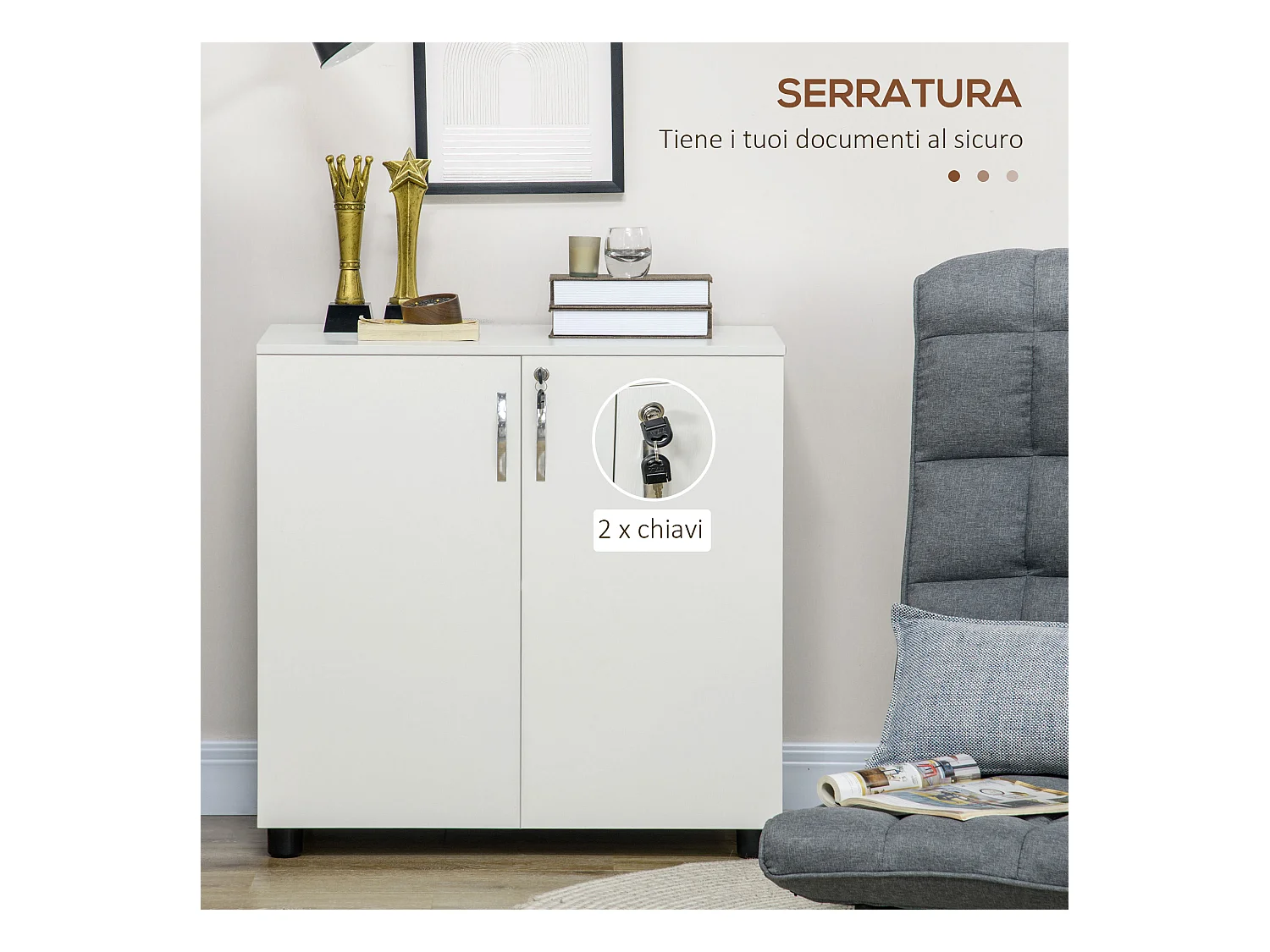 Vinsetto Mobile Ufficio Multiuso con Serratura 2 Ante e Mensola Legno