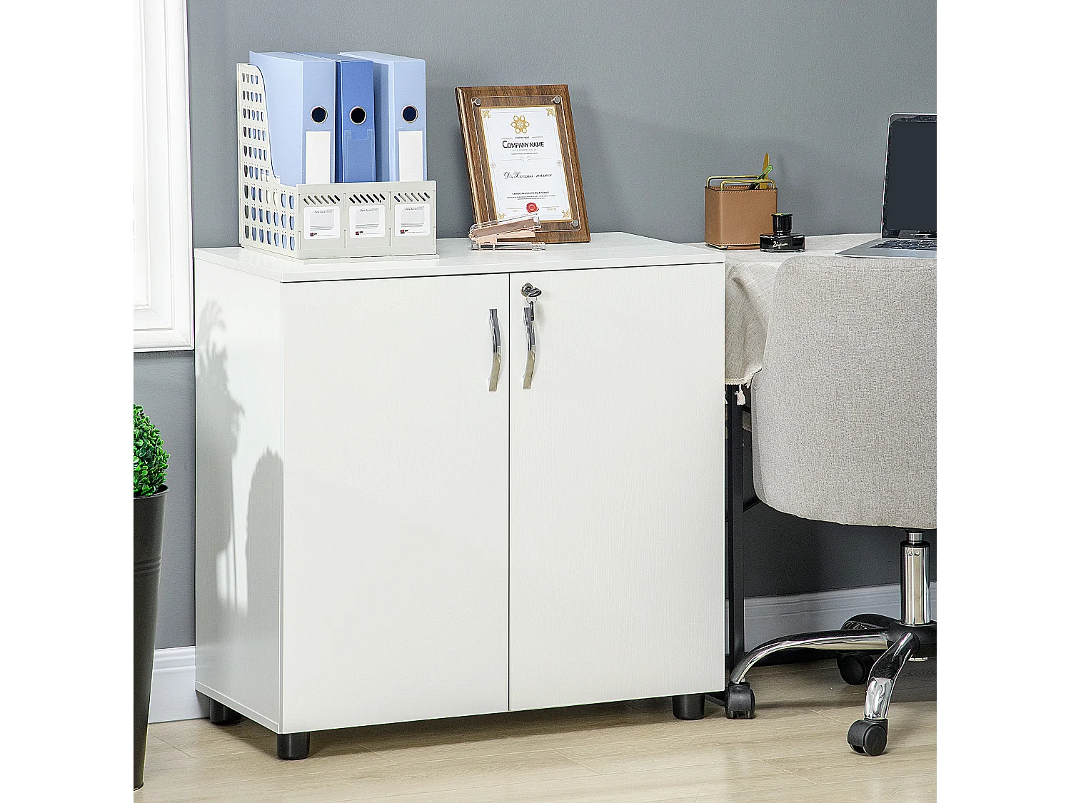 Vinsetto Mobile Ufficio Multiuso con Serratura 2 Ante e Mensola Legno