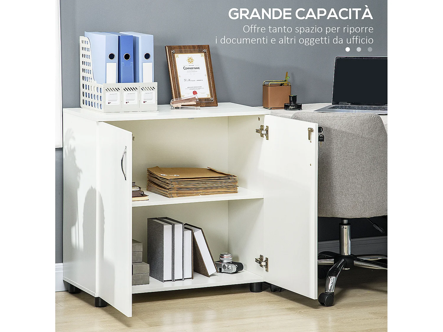 Vinsetto Mobile Ufficio Multiuso con Serratura 2 Ante e Mensola Legno