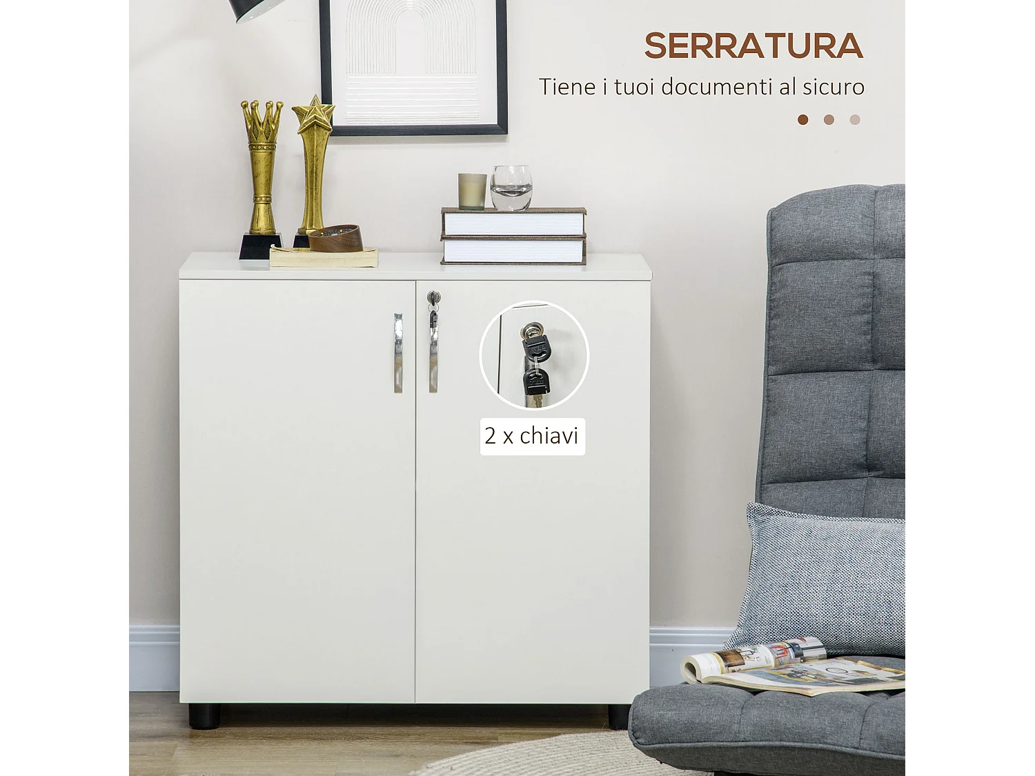 Vinsetto Mobile Ufficio Multiuso con Serratura 2 Ante e Mensola Legno