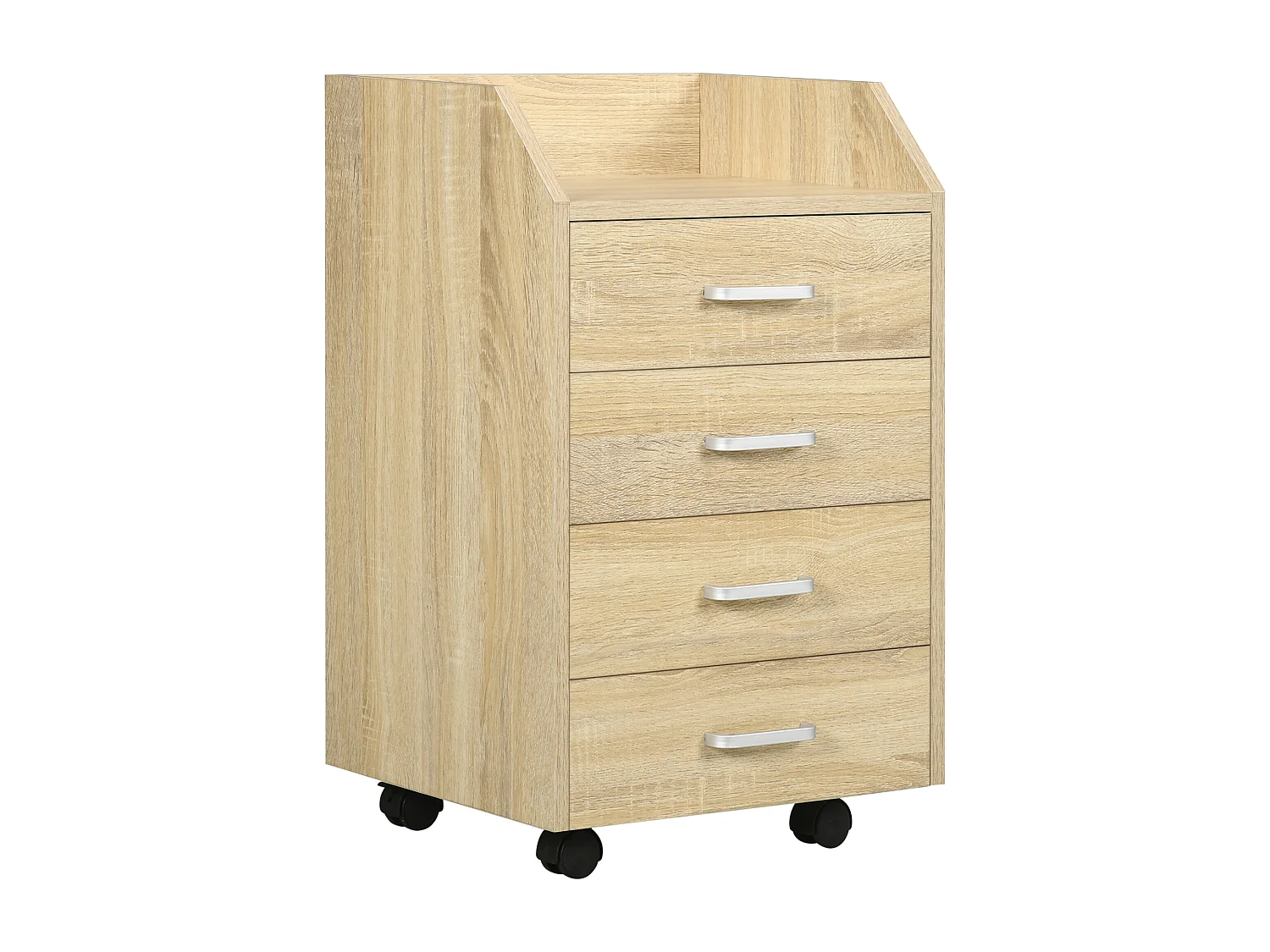 Cassettiera per ufficio a 4 cassetti con rotelle colore legno