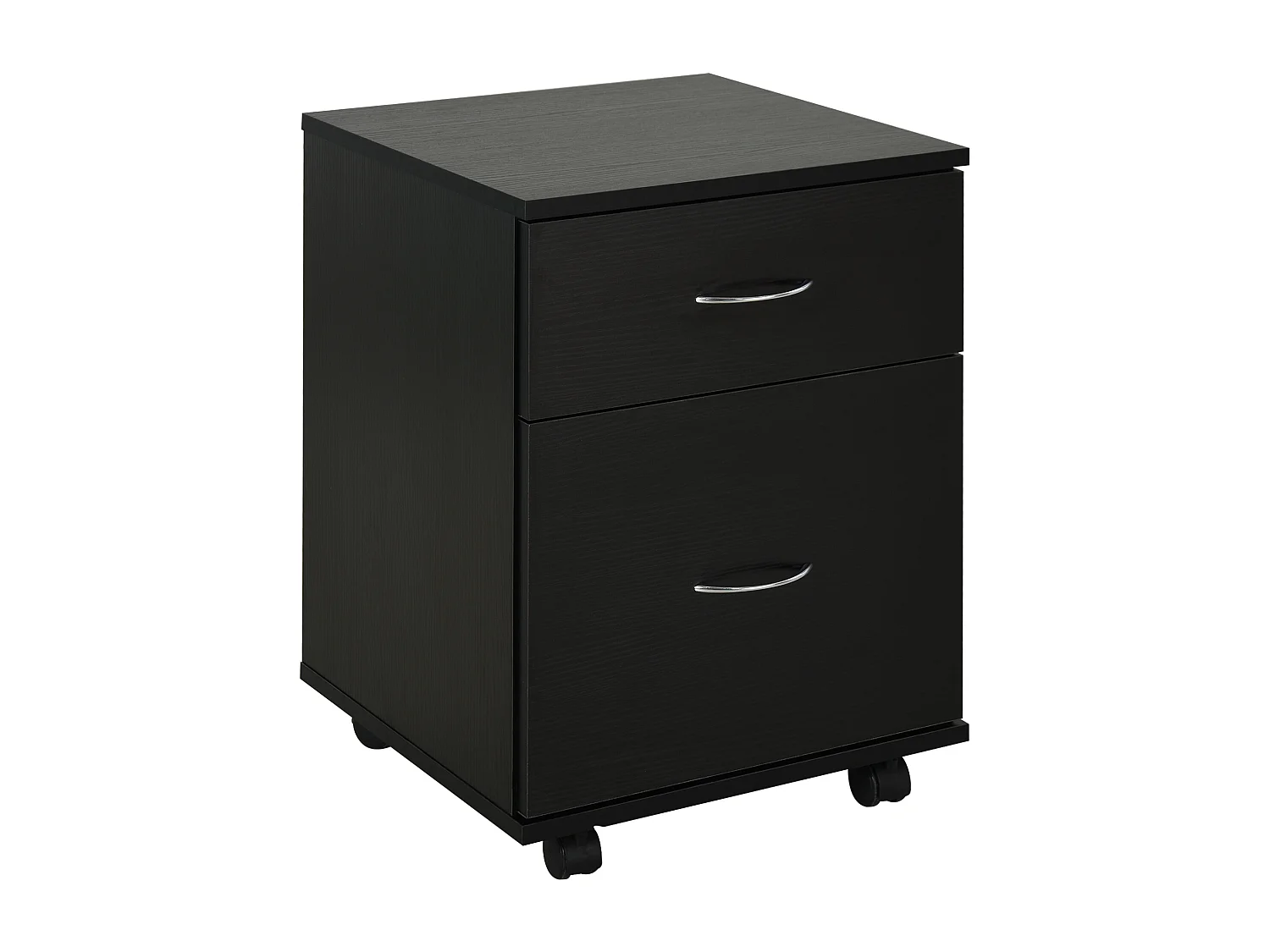 Cassettiera ufficio e casa 2 cassetti e ruote con freno in legno nero