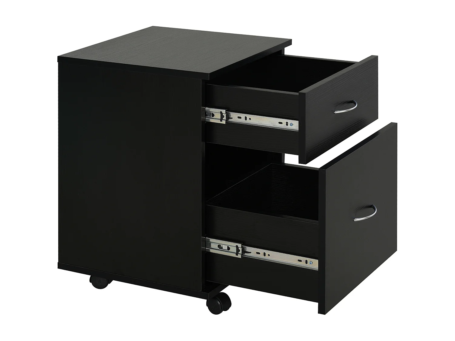 Cassettiera ufficio e casa 2 cassetti e ruote con freno in legno nero