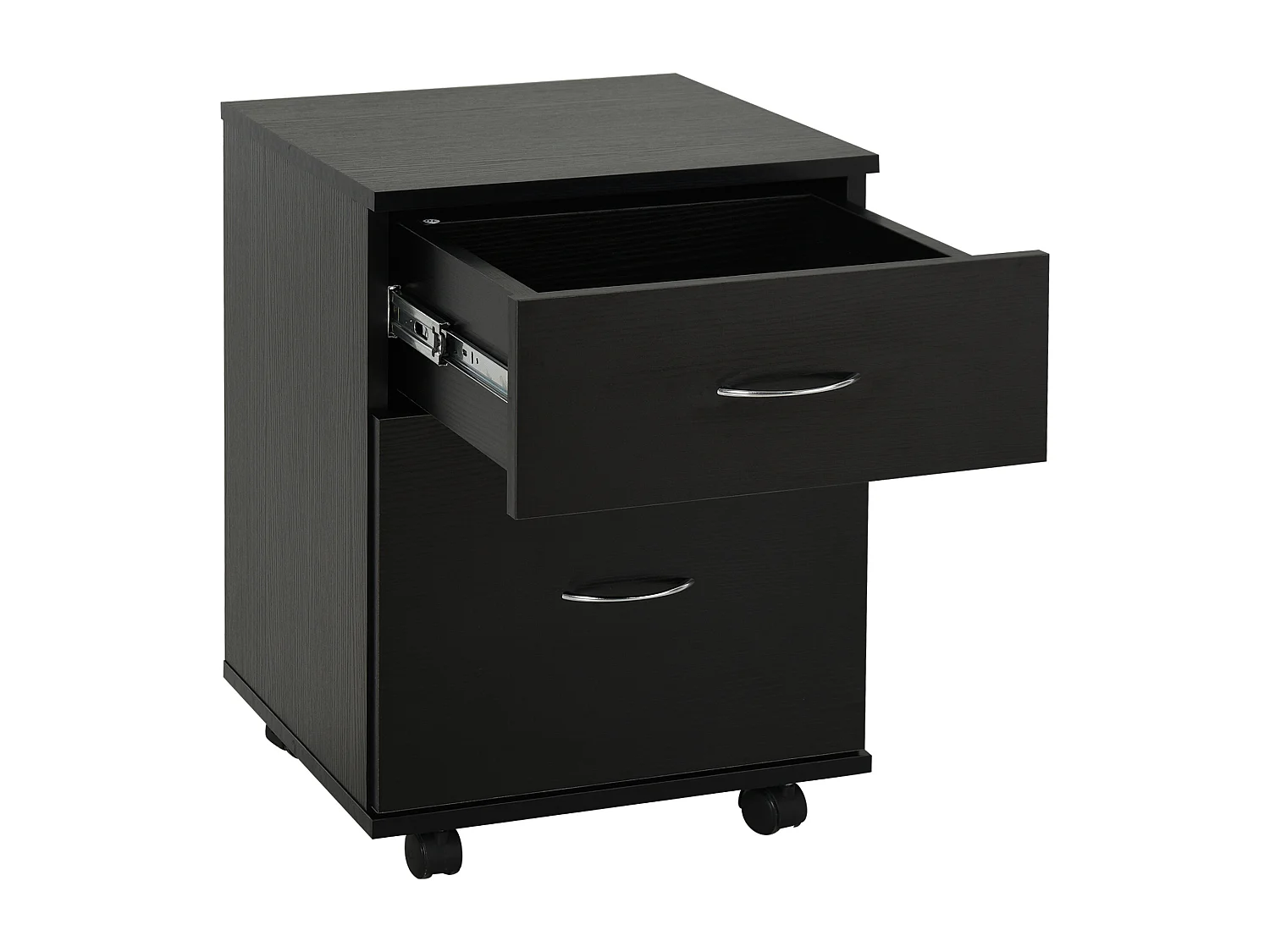 Cassettiera ufficio e casa 2 cassetti e ruote con freno in legno nero