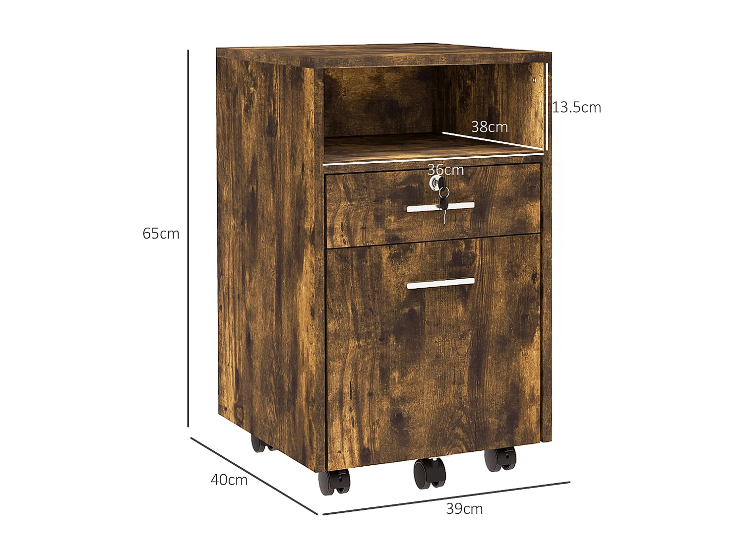 Cassettiera da Ufficio con 2 Cassetti e Ripiano Aperto marrone