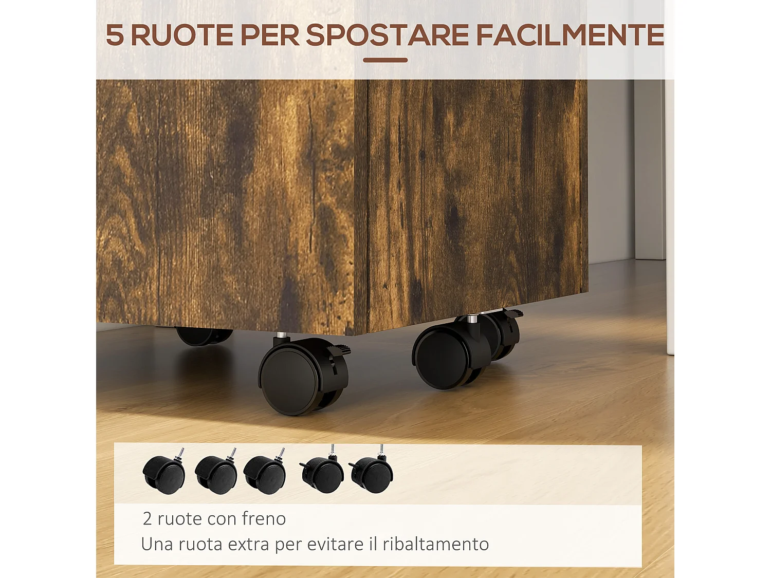 Cassettiera da Ufficio con 2 Cassetti e Ripiano Aperto marrone