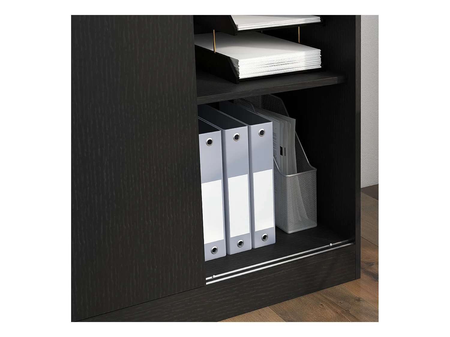 Armadietto da ufficio a 3 ripiani con ante scorrevoli e serratura nero