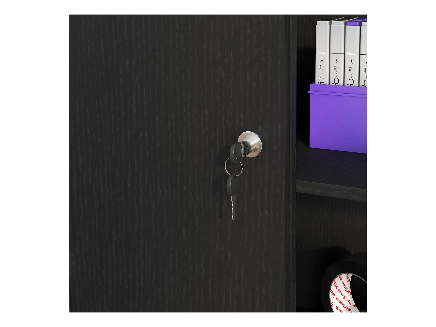 Armadietto da ufficio a 3 ripiani con ante scorrevoli e serratura nero