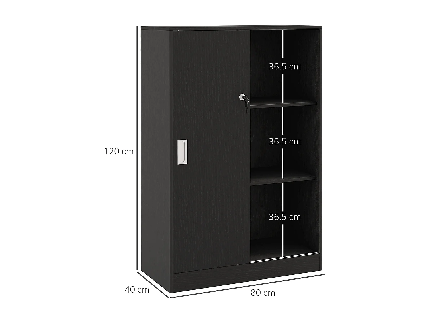 Armadietto da ufficio a 3 ripiani con ante scorrevoli e serratura nero