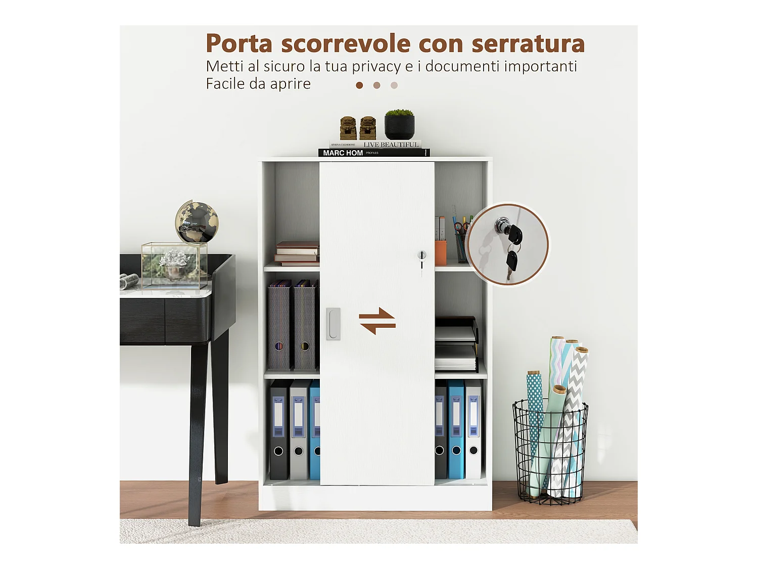 Armadietto da ufficio a 3 ripiani in truciolato bianco