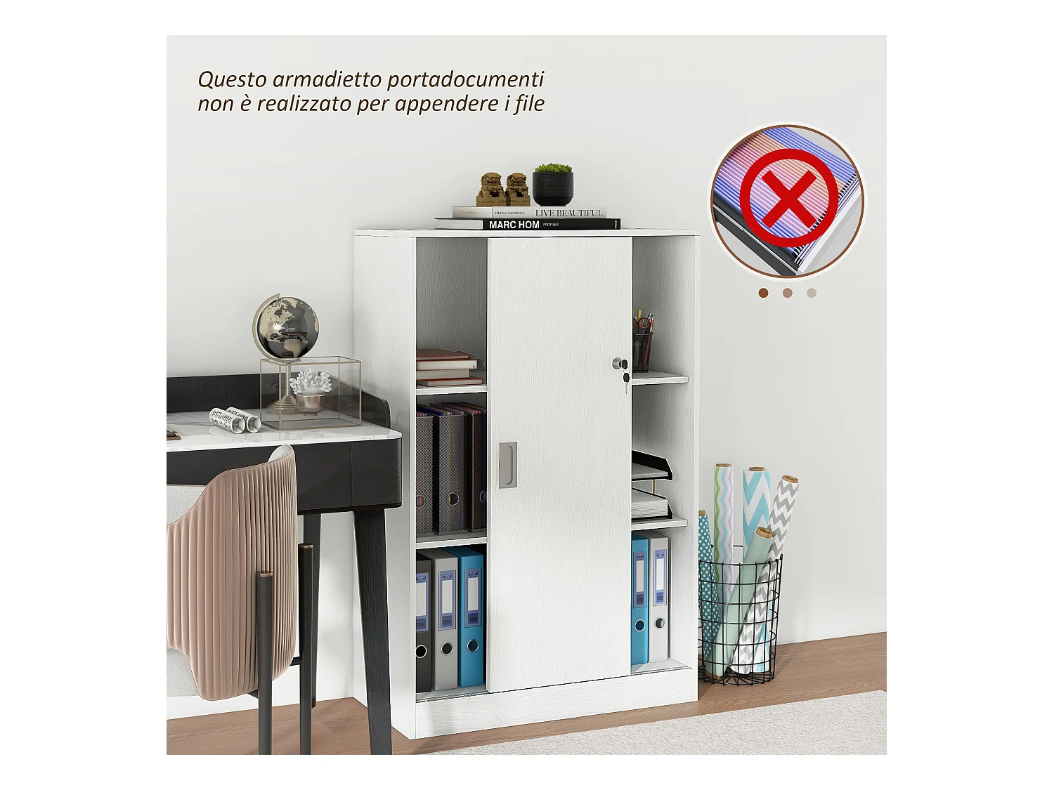 Armadietto da ufficio a 3 ripiani in truciolato bianco