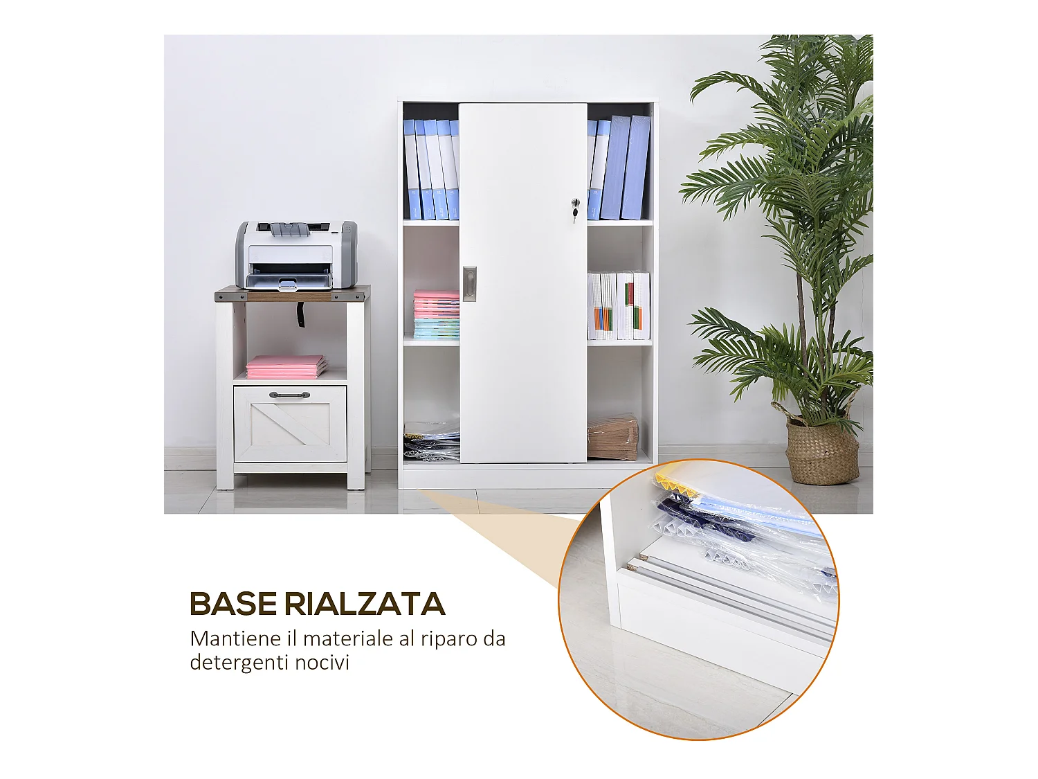 Armadietto da ufficio a 3 ripiani in truciolato bianco