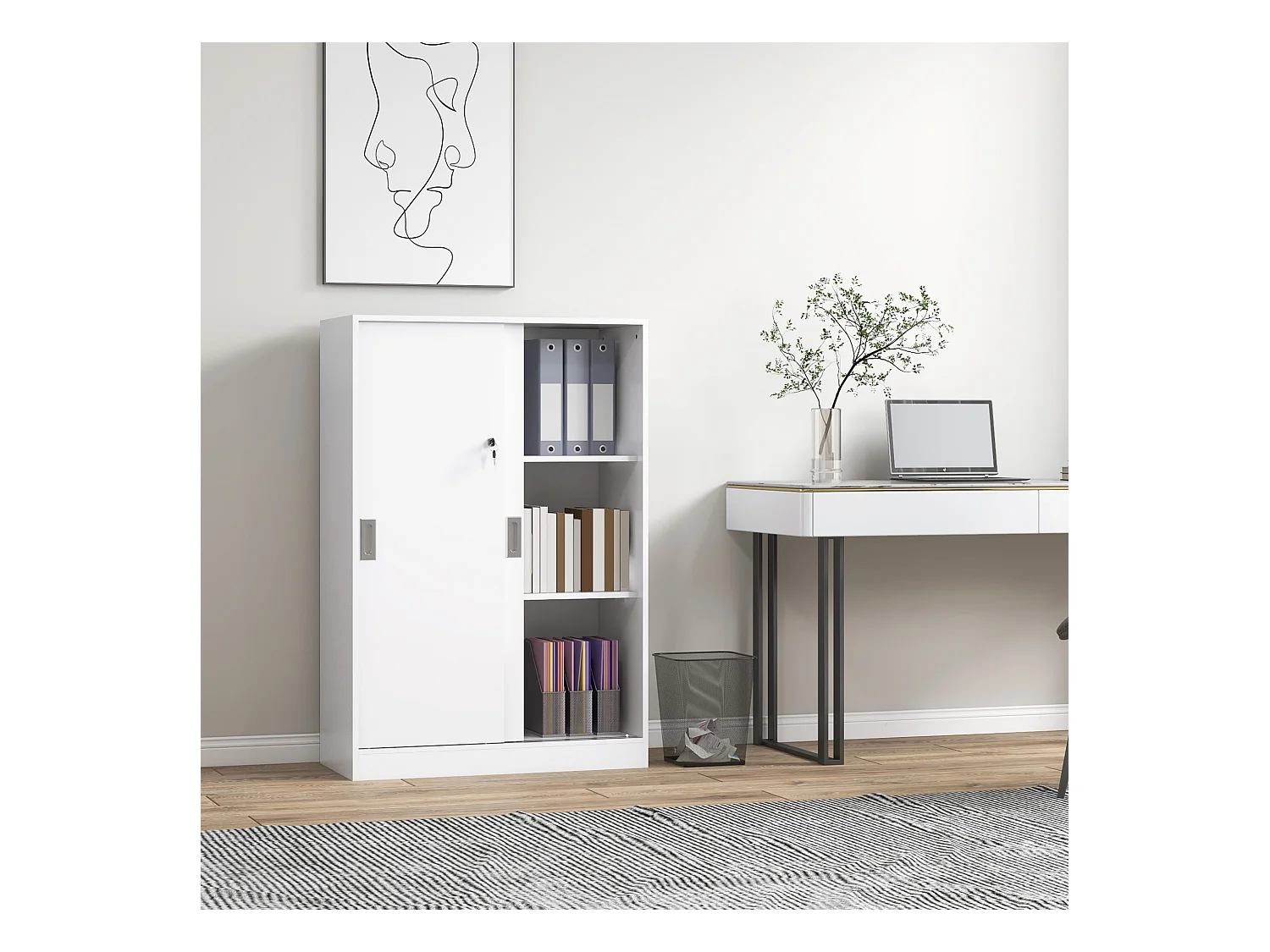 Armadietto da ufficio a 3 ripiani in truciolato bianco