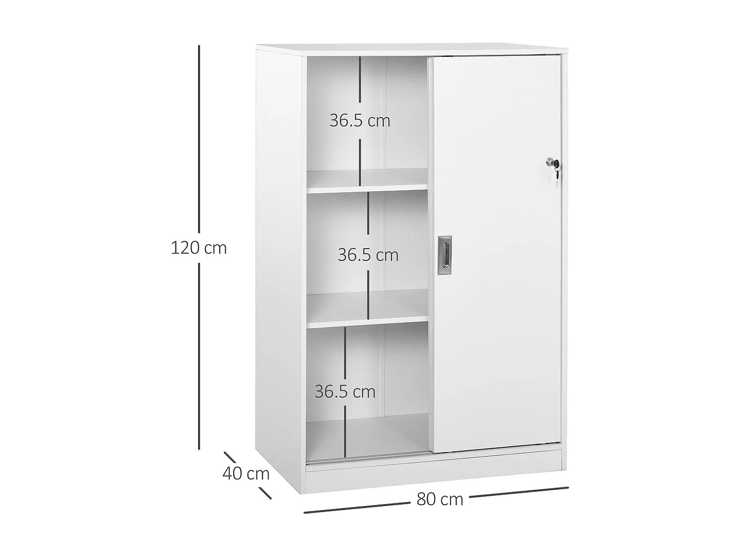 Armadietto da ufficio a 3 ripiani in truciolato bianco