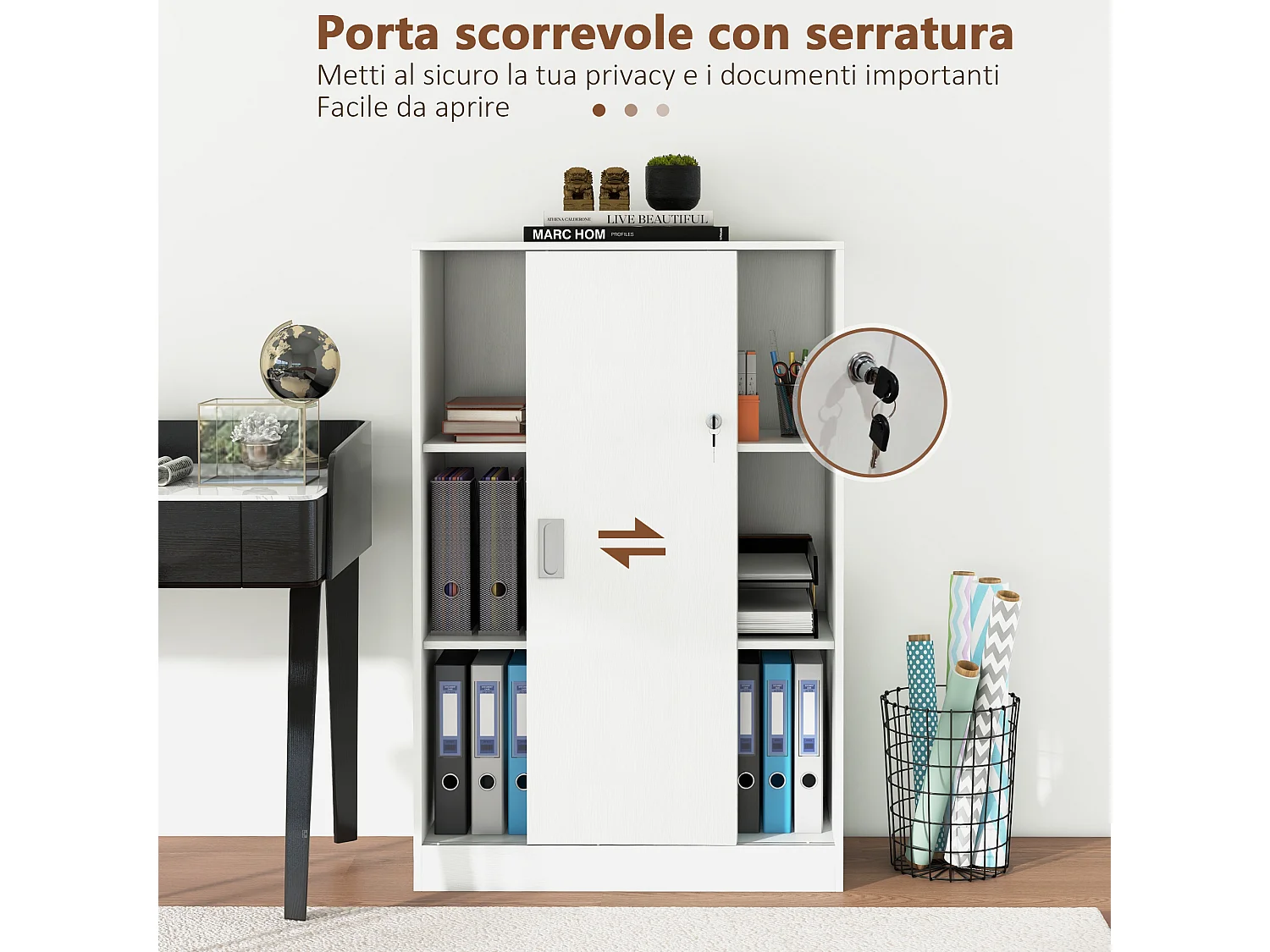 Armadietto da ufficio a 3 ripiani in truciolato bianco