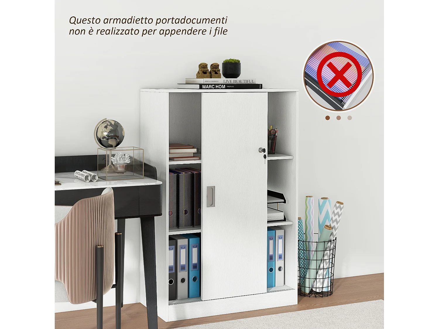 Armadietto da ufficio a 3 ripiani in truciolato bianco