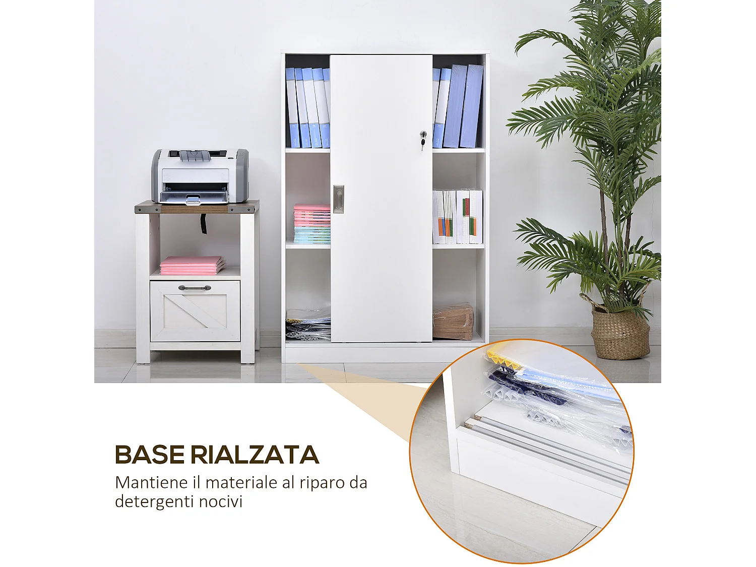 Armadietto da ufficio a 3 ripiani in truciolato bianco