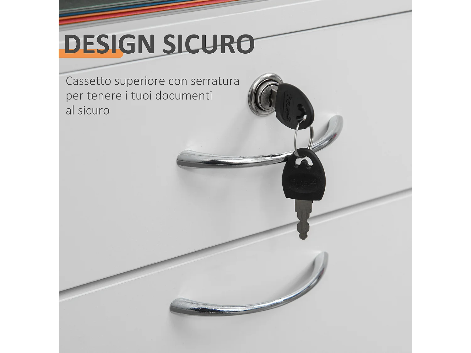 Cassettiera per ufficio in legno con 2 chiavi cassetto e armadietto