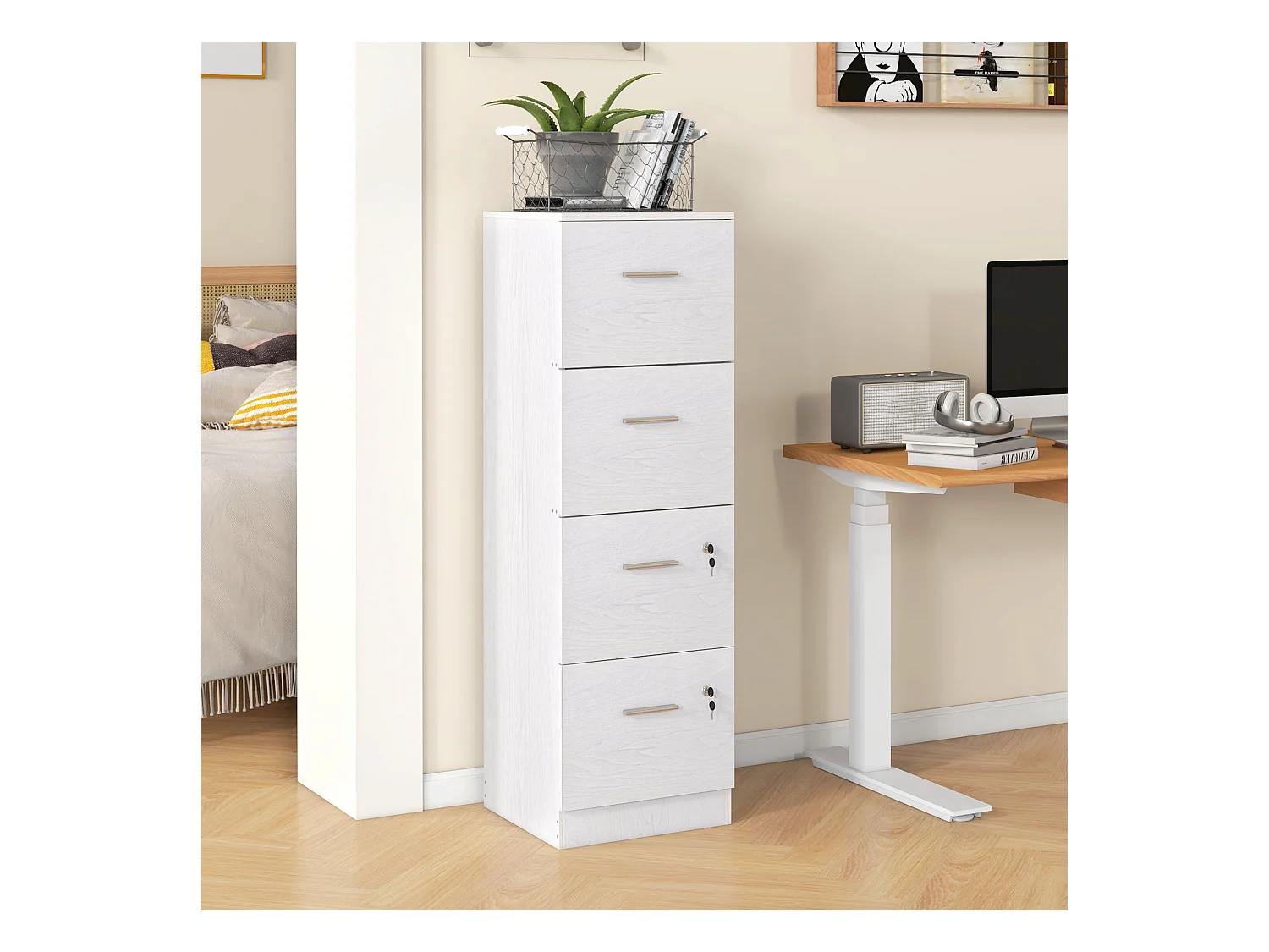 Armadio per ufficio a 4 cassetti in truciolato 40x42x130.8 cm bianco