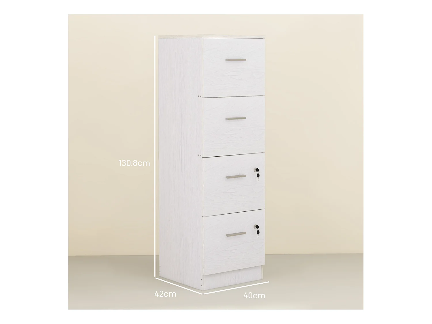 Armadio per ufficio a 4 cassetti in truciolato 40x42x130.8 cm bianco