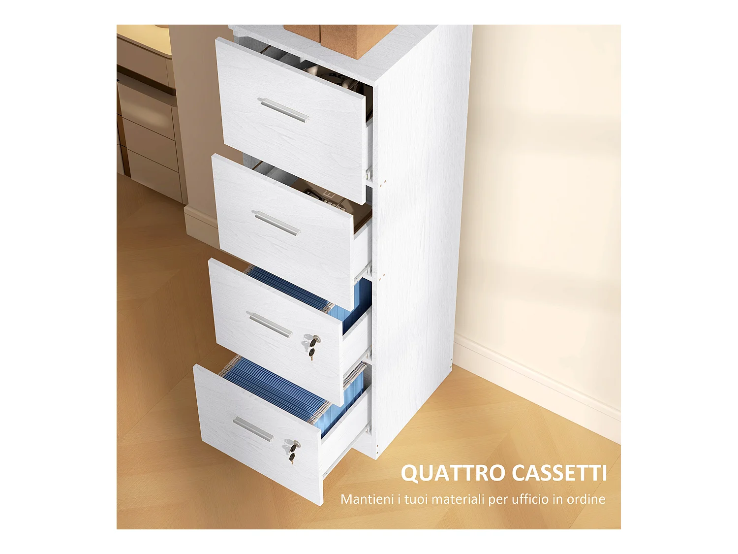 Armadio per ufficio a 4 cassetti in truciolato 40x42x130.8 cm bianco