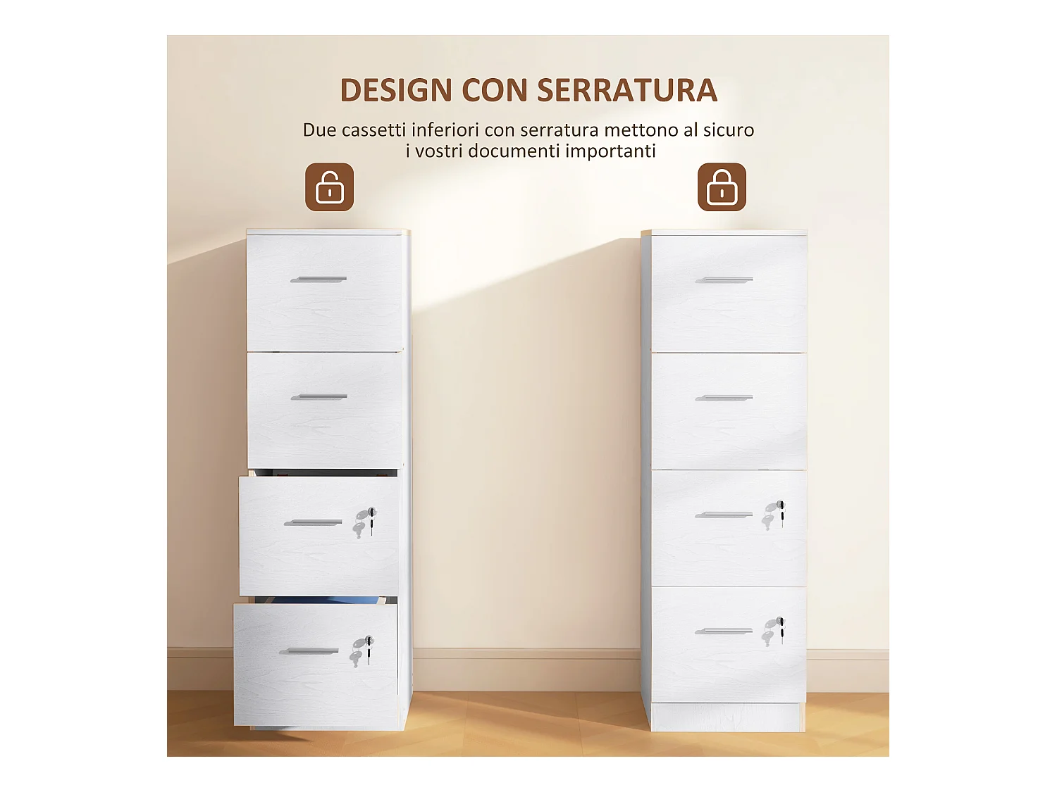 Armadio per ufficio a 4 cassetti in truciolato 40x42x130.8 cm bianco