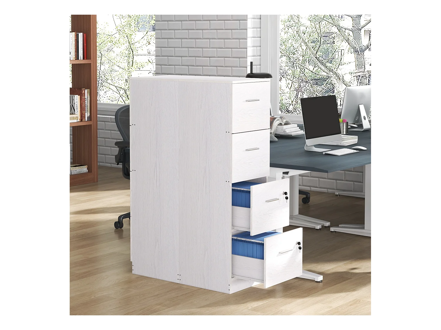 Armadio per ufficio a 4 cassetti in truciolato 40x42x130.8 cm bianco