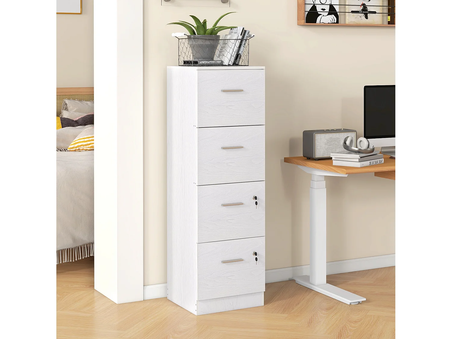 Armadio per ufficio a 4 cassetti in truciolato 40x42x130.8 cm bianco