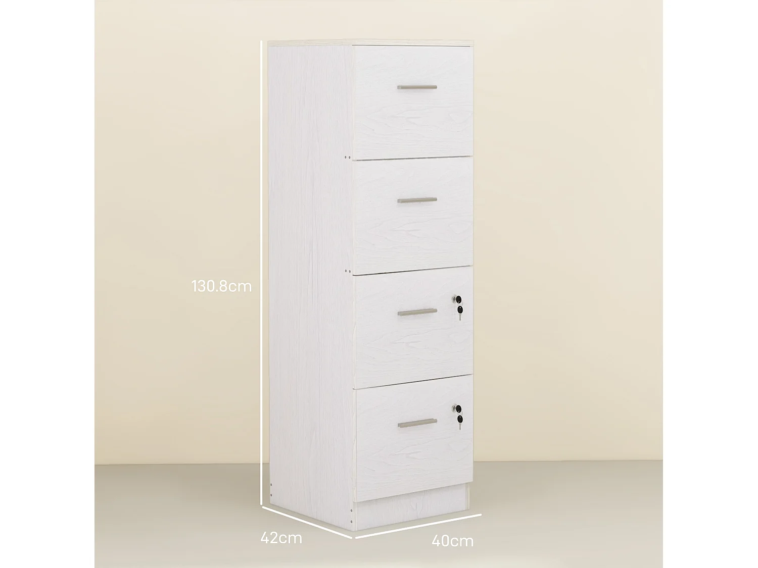 Armadio per ufficio a 4 cassetti in truciolato 40x42x130.8 cm bianco