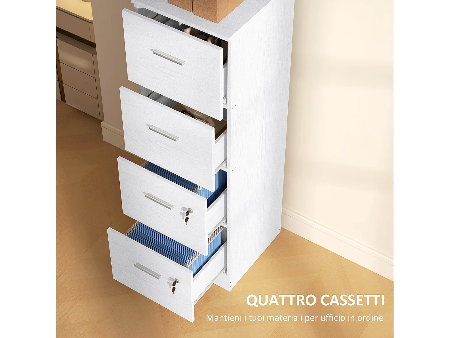 Armadio per ufficio a 4 cassetti in truciolato 40x42x130.8 cm bianco