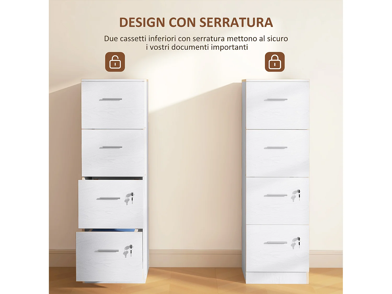 Armadio per ufficio a 4 cassetti in truciolato 40x42x130.8 cm bianco