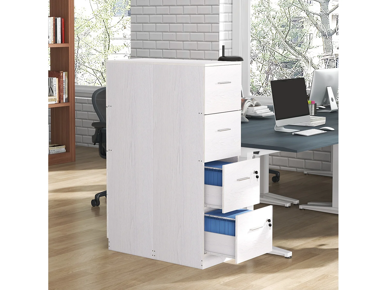 Armadio per ufficio a 4 cassetti in truciolato 40x42x130.8 cm bianco
