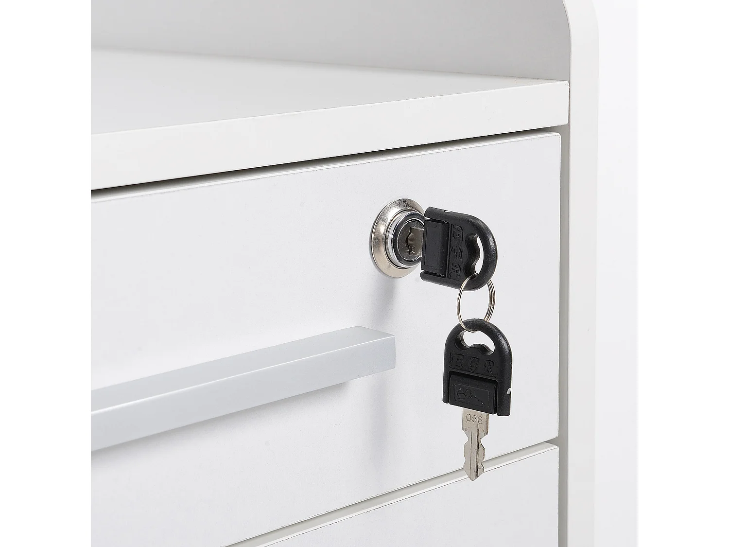 Cassettiera da ufficio con 3 cassetti e serratura in legno bianco