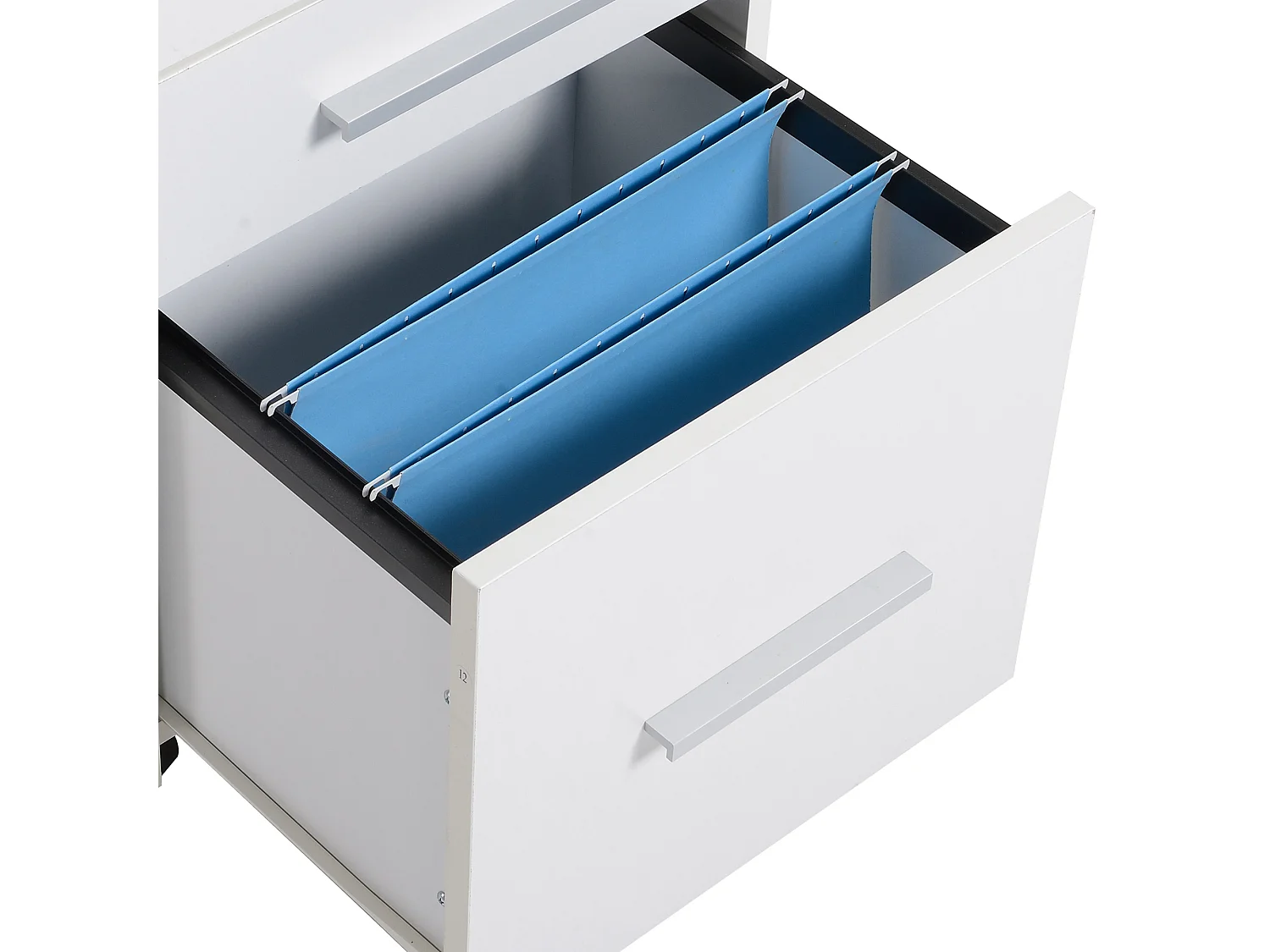 Cassettiera da ufficio con 3 cassetti e serratura in legno bianco