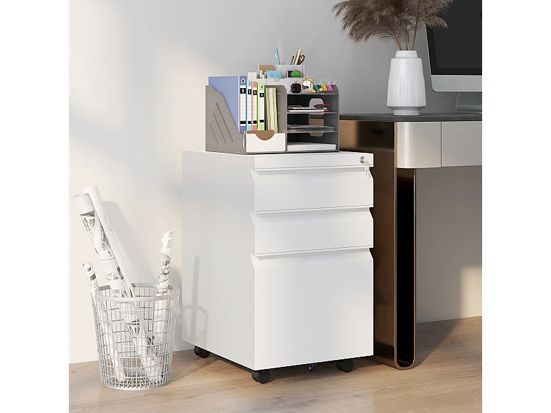 Mobiletto da ufficio a 3 cassetti in acciaio bianco
