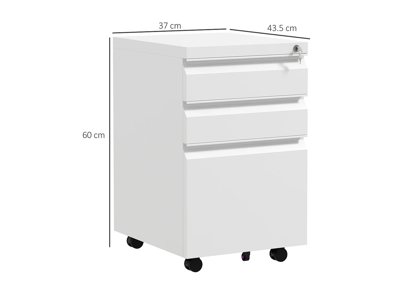 Mobiletto da ufficio a 3 cassetti in acciaio bianco