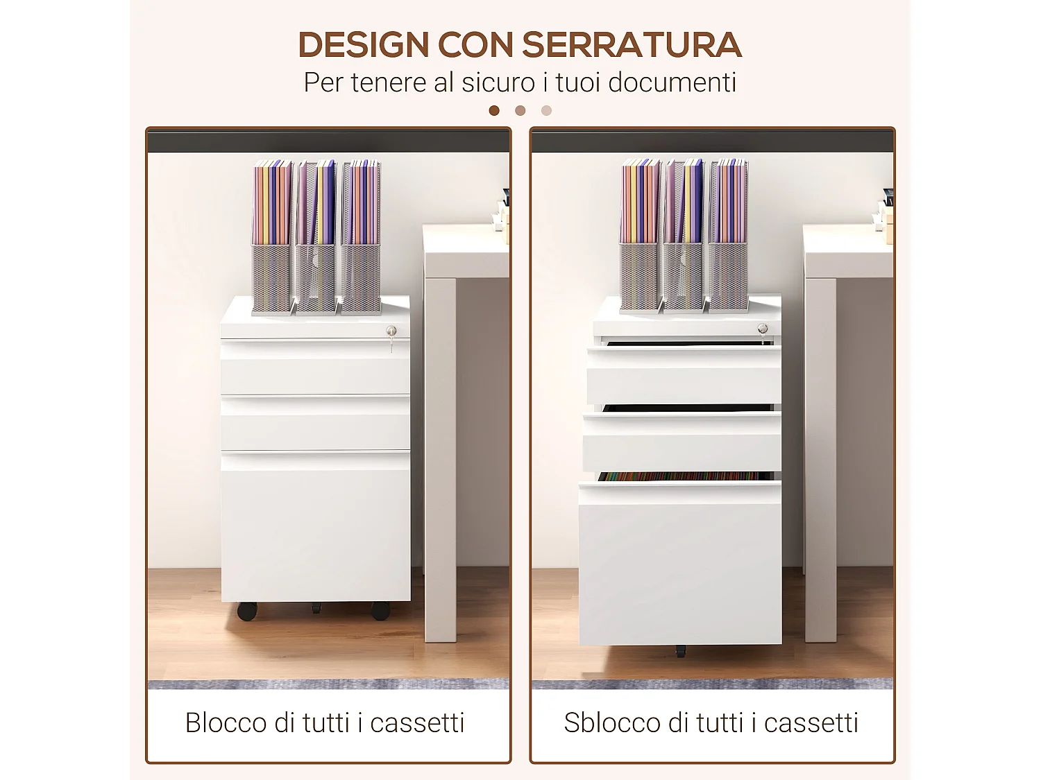 Mobiletto da ufficio a 3 cassetti in acciaio bianco