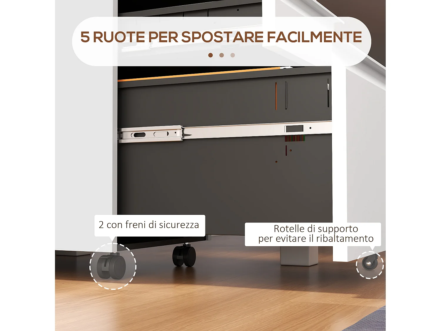 Mobiletto da ufficio a 3 cassetti in acciaio bianco