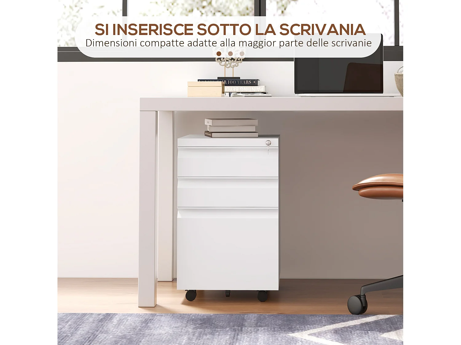 Mobiletto da ufficio a 3 cassetti in acciaio bianco